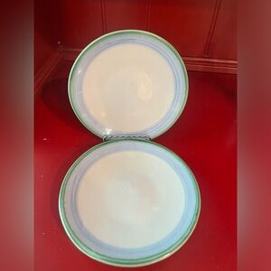 Vintage Pair of M.A. Hadley Pottery 6" Blue Green Bouquet Saucer for Flat Cup